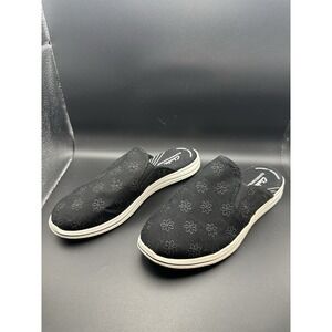 Clarks Breeze Shore Slip-on Black Floral Canvas Mule Womens Size 8M‎